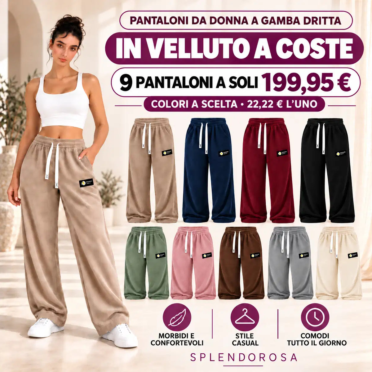 [ULTIMO GIORNO DI SALDI] Pantaloni da donna in velluto a coste a gamba dritta – 100% cotone
